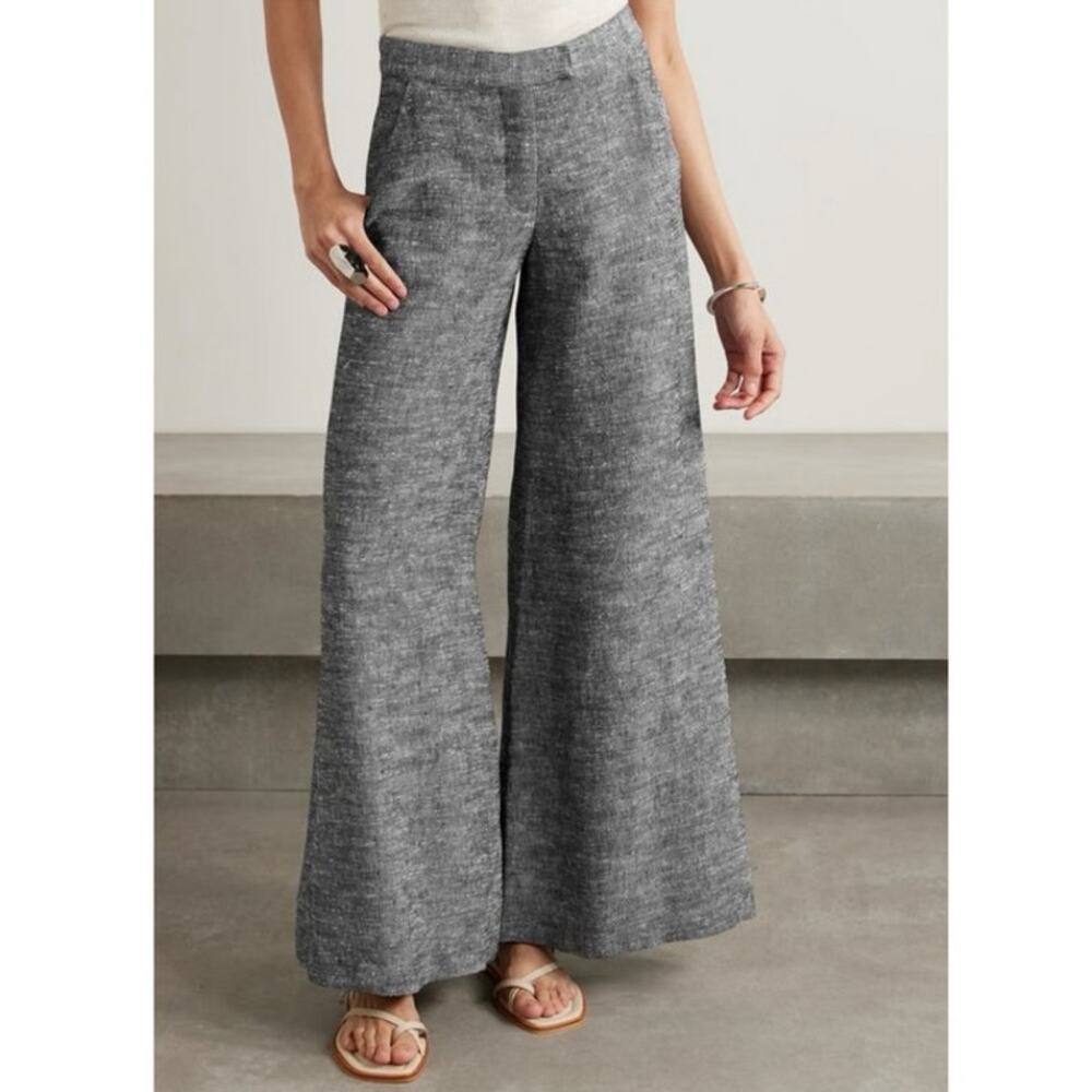 NEW Lisa Marie Fernandez Size 3 US 8 Slub Woven Wide Leg Pants Linen Grey USA